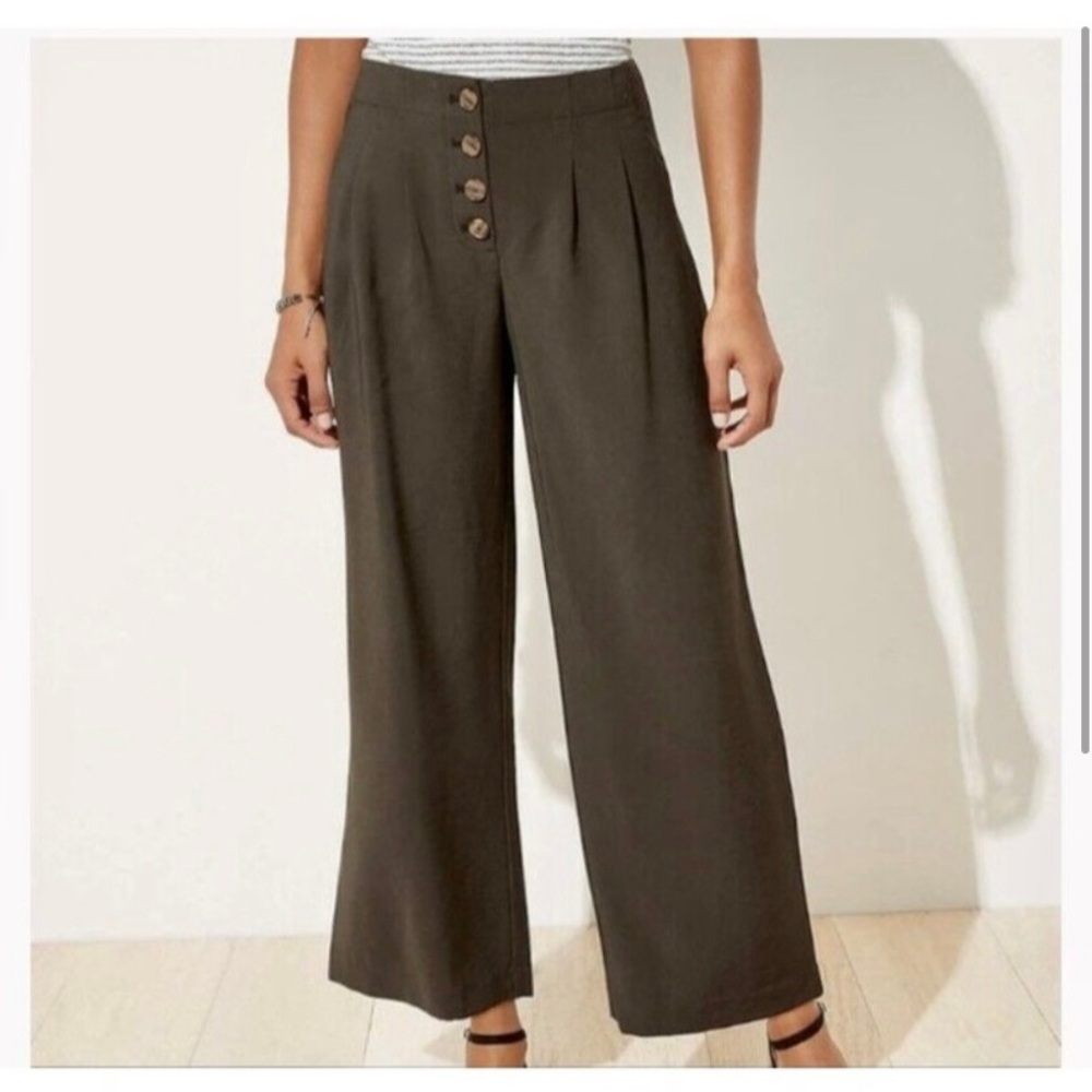 LOFT button front fluid wide leg trousers